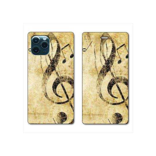 RV Housse cuir portefeuille Iphone 11 Pro (6,1") Musique clé sol vintage