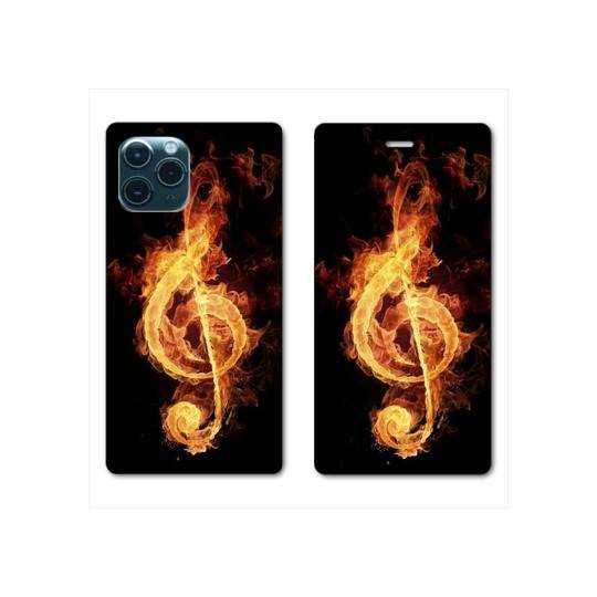 RV Housse cuir portefeuille Iphone 11 Pro (6,1") Musique clé sol feu N
