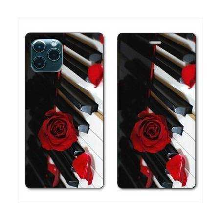 RV Housse cuir portefeuille Iphone 11 Pro (6,1") Musique Rose Piano