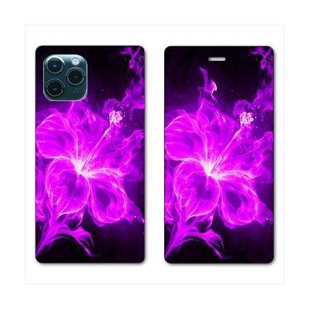 RV Housse cuir portefeuille Iphone 11 Pro (6,1") fleur hibiscus violet