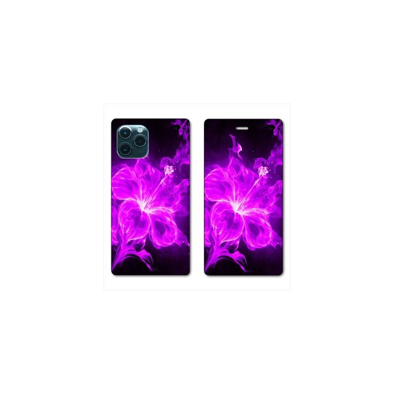 RV Housse cuir portefeuille Iphone 11 Pro (6,1") fleur hibiscus violet