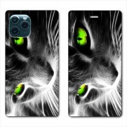 RV Housse cuir portefeuille Iphone 11 Pro (6,1") Chat Vert