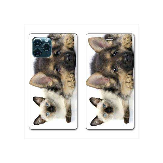RV Housse cuir portefeuille Iphone 11 Pro (6,1") Chien vs chat