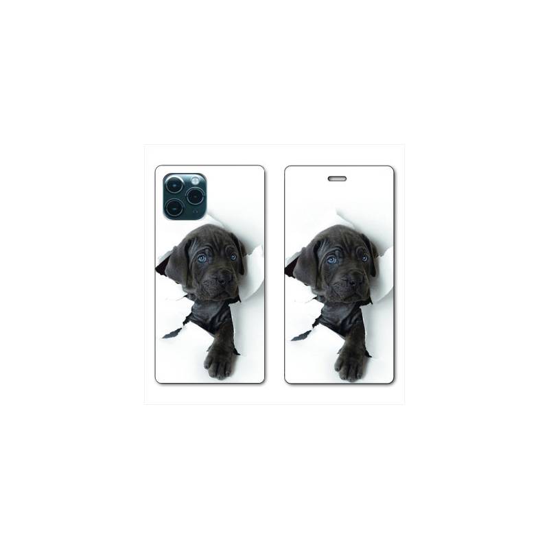 RV Housse cuir portefeuille Iphone 11 Pro (6,1") Chien noir