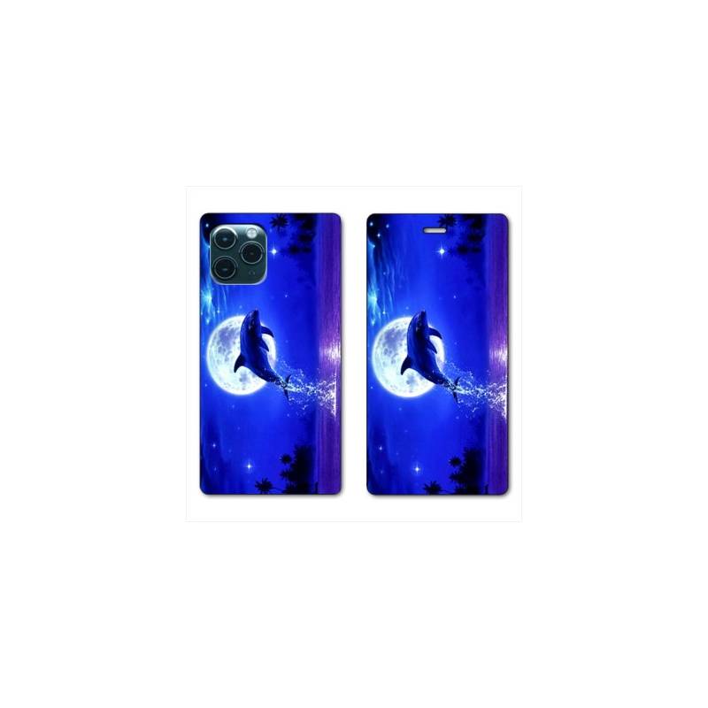 RV Housse cuir portefeuille Iphone 11 Pro (6,1") Dauphin lune