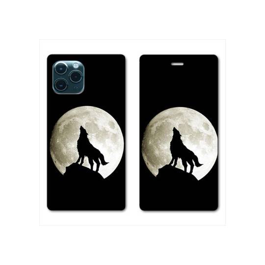 RV Housse cuir portefeuille Iphone 11 Pro (6,1") Loup Noir