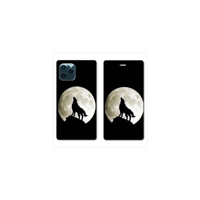 RV Housse cuir portefeuille Iphone 11 Pro (6,1") Loup Noir
