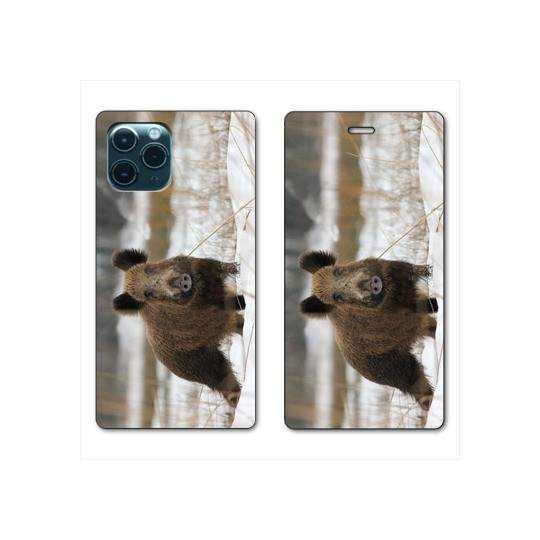 RV Housse cuir portefeuille Iphone 11 Pro (6,1") chasse sanglier Neige