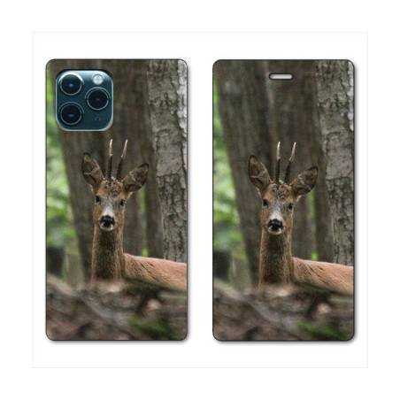 RV Housse cuir portefeuille Iphone 11 Pro (6,1") chasse chevreuil Bois