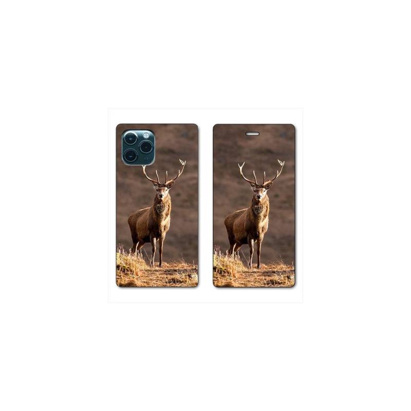 RV Housse cuir portefeuille Iphone 11 Pro (6,1") chasse chevreuil Blanc