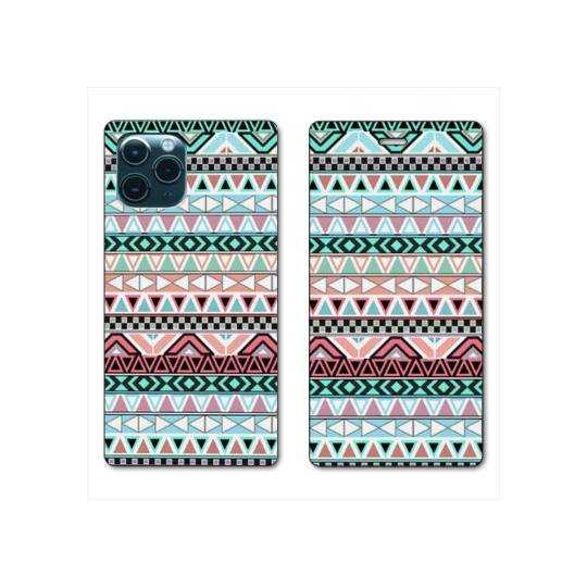 RV Housse cuir portefeuille Iphone 11 Pro (6,1") motifs Aztec azteque turquoise