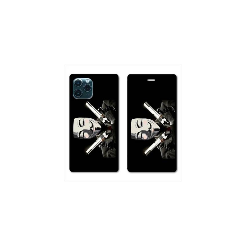 RV Housse cuir portefeuille Iphone 11 Pro (6,1") Anonymous Gun