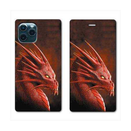 RV Housse cuir portefeuille Iphone 11 Pro (6,1") Dragon Rouge