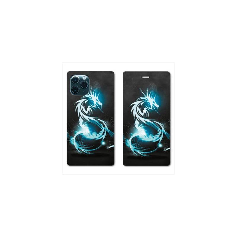 RV Housse cuir portefeuille Iphone 11 Pro (6,1") Dragon Bleu