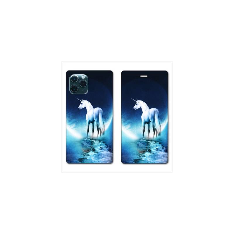 RV Housse cuir portefeuille Iphone 11 Pro (6,1") Licorne Lune