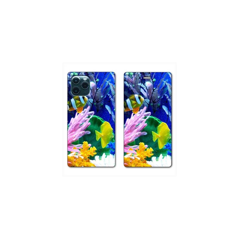 RV Housse cuir portefeuille Iphone 11 Pro (6,1") Fond marin