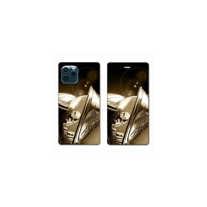 RV Housse cuir portefeuille Iphone 11 Pro (6,1") pompier casque vintage
