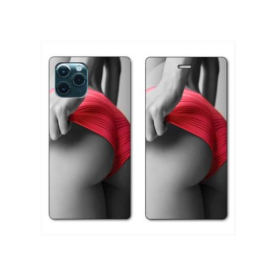 RV Housse cuir portefeuille Iphone 11 Pro (6,1") Sexy tanga rouge