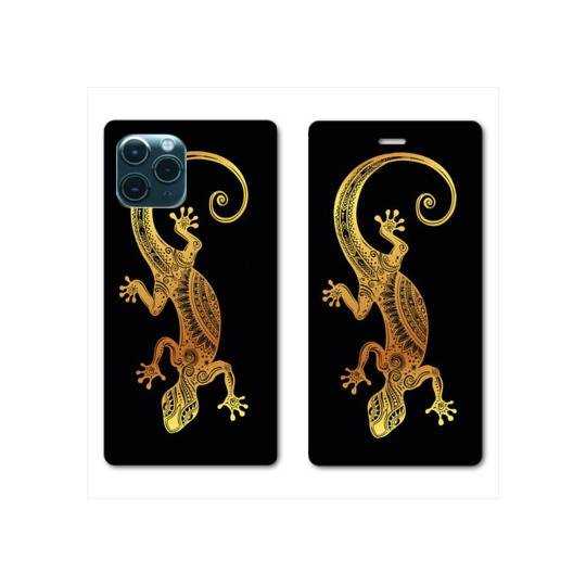RV Housse cuir portefeuille Iphone 11 Pro (6,1") Animaux Maori lezard noir