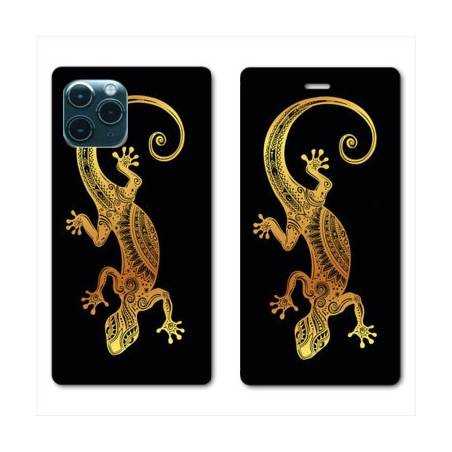 RV Housse cuir portefeuille Iphone 11 Pro (6,1") Animaux Maori lezard noir