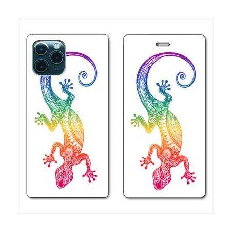 RV Housse cuir portefeuille Iphone 11 Pro (6,1") Animaux Maori Salamandre color