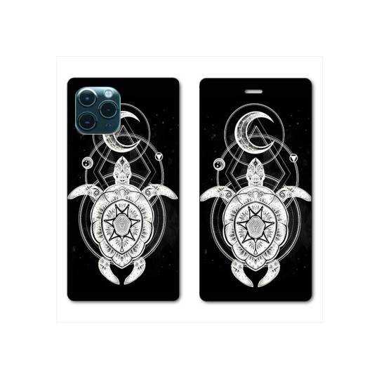 RV Housse cuir portefeuille Iphone 11 Pro (6,1") Animaux Maori Tortue noir