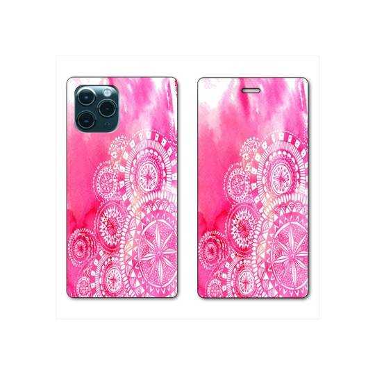 RV Housse cuir portefeuille Iphone 11 Pro (6,1") Etnic abstrait Bouclier rose