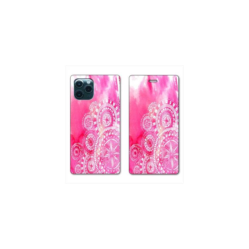 RV Housse cuir portefeuille Iphone 11 Pro (6,1") Etnic abstrait Bouclier rose