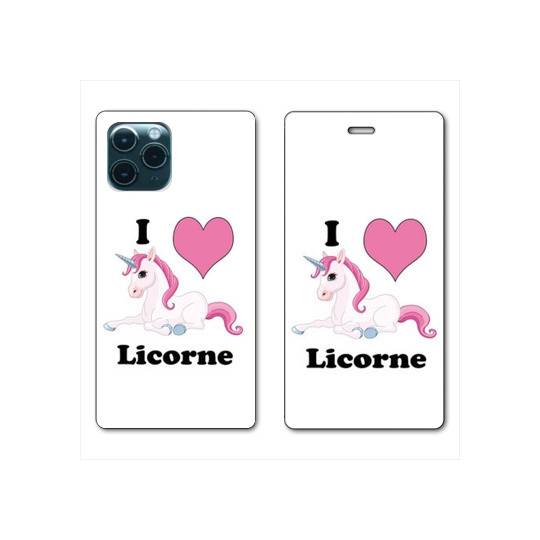 RV Housse cuir portefeuille Iphone 11 Pro (6,1") Licorne I love FR