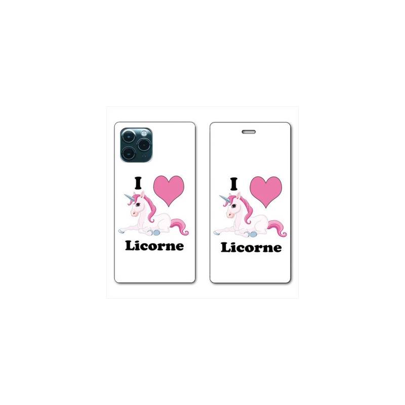 RV Housse cuir portefeuille Iphone 11 Pro (6,1") Licorne I love FR