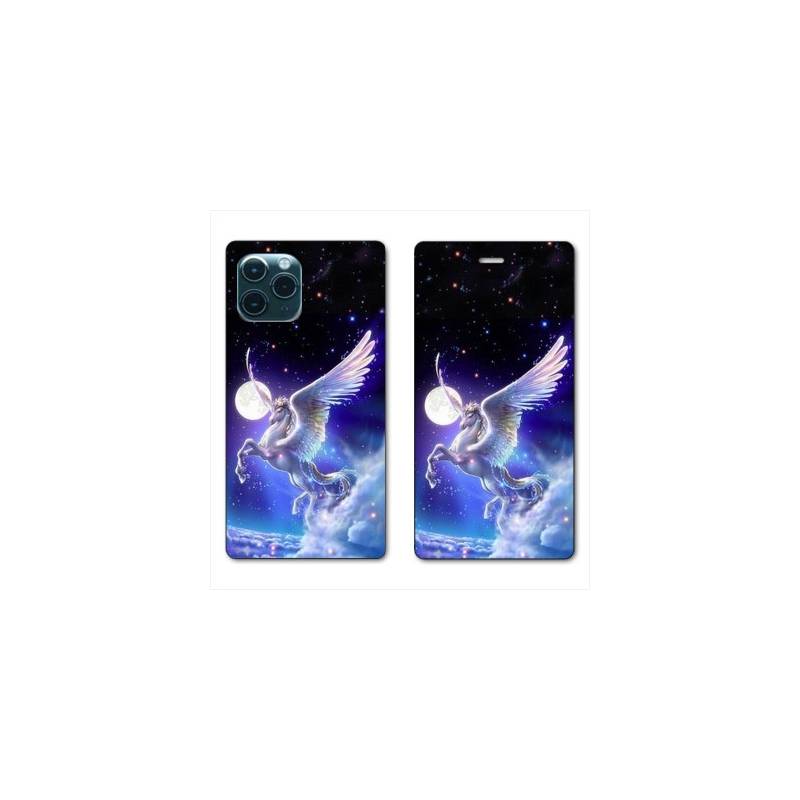 RV Housse cuir portefeuille Iphone 11 Pro (6,1") Licorne Céleste