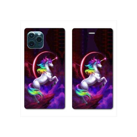 RV Housse cuir portefeuille Iphone 11 Pro (6,1") Licorne Arc en ciel