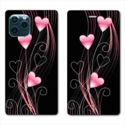 RV Housse cuir portefeuille Iphone 11 Pro Max (6,5") Cœur rose Montant