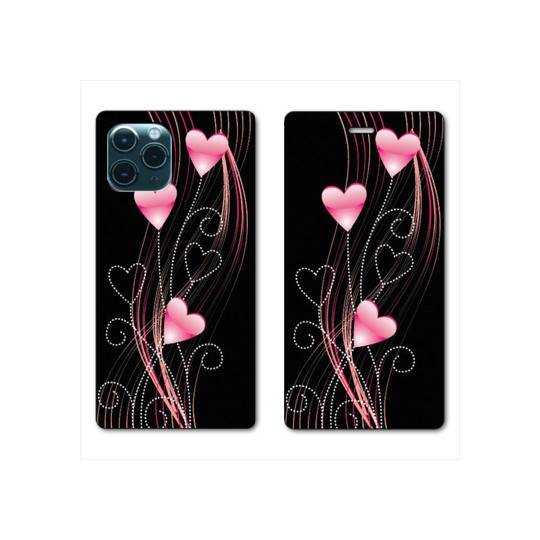 RV Housse cuir portefeuille Iphone 11 Pro Max (6,5") Cœur rose Montant