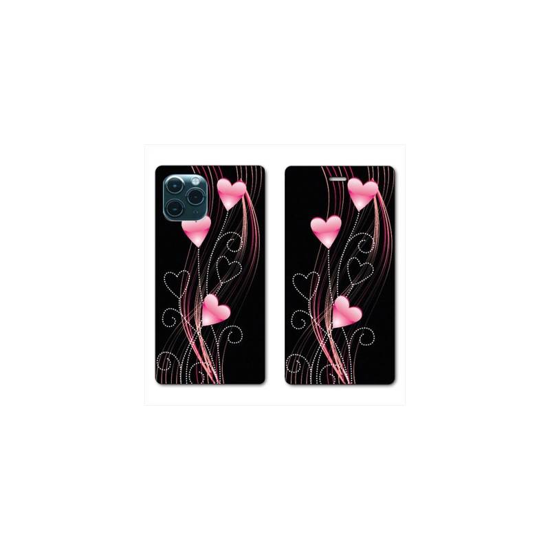 RV Housse cuir portefeuille Iphone 11 Pro Max (6,5") Cœur rose Montant