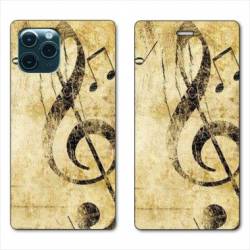 RV Housse cuir portefeuille Iphone 11 Pro Max (6,5") Musique clé sol vintage