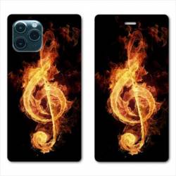 RV Housse cuir portefeuille Iphone 11 Pro Max (6,5") Musique clé sol feu