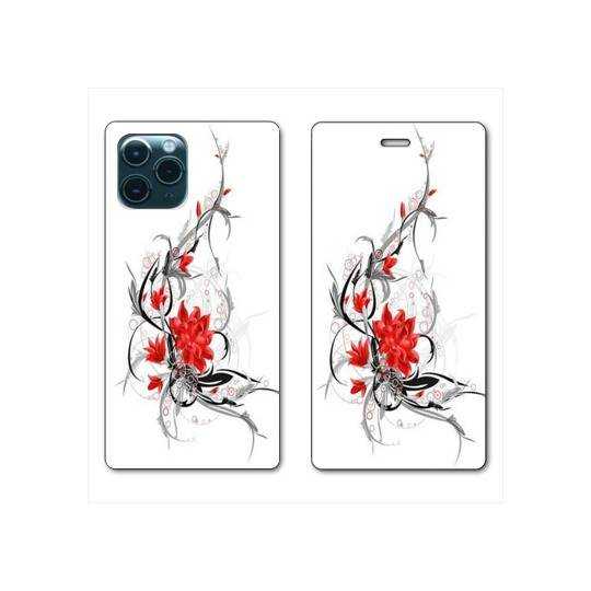 RV Housse cuir portefeuille Iphone 11 Pro Max (6,5") fleur épine