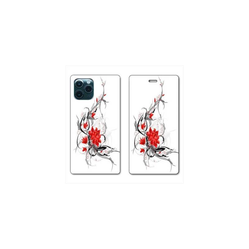 RV Housse cuir portefeuille Iphone 11 Pro Max (6,5") fleur épine