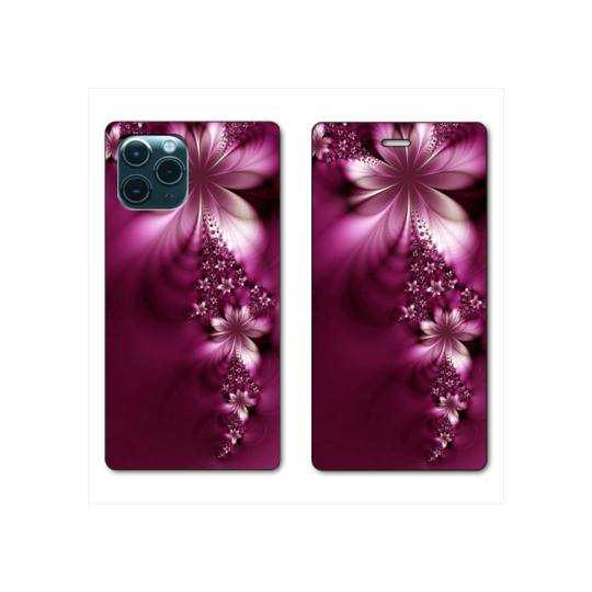 RV Housse cuir portefeuille Iphone 11 Pro Max (6,5") fleur violette montante