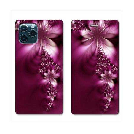 RV Housse cuir portefeuille Iphone 11 Pro Max (6,5") fleur violette montante
