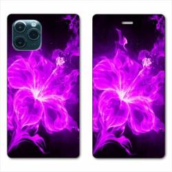 RV Housse cuir portefeuille Iphone 11 Pro Max (6,5") fleur hibiscus violet