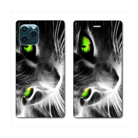 RV Housse cuir portefeuille Iphone 11 Pro Max (6,5") Chat Vert