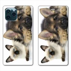 RV Housse cuir portefeuille Iphone 11 Pro Max (6,5") Chien vs chat