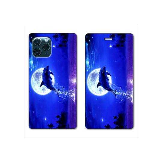 RV Housse cuir portefeuille Iphone 11 Pro Max (6,5") Dauphin lune