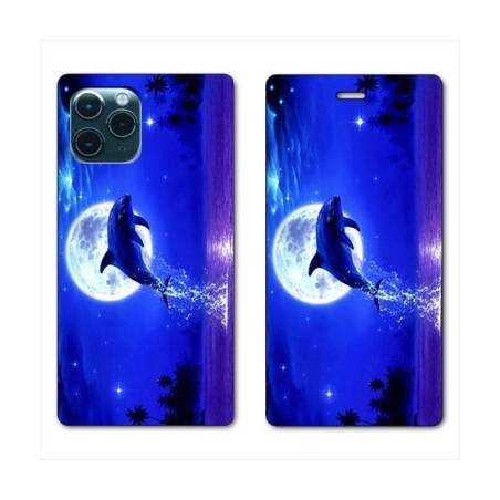 RV Housse cuir portefeuille Iphone 11 Pro Max (6,5") Dauphin lune