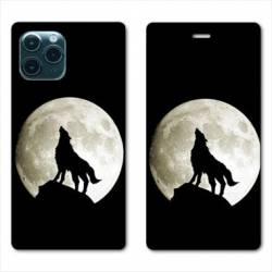 RV Housse cuir portefeuille Iphone 11 Pro Max (6,5") Loup Noir