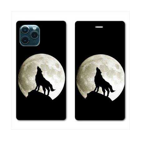 RV Housse cuir portefeuille Iphone 11 Pro Max (6,5") Loup Noir