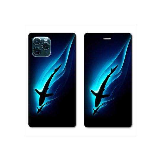 RV Housse cuir portefeuille Iphone 11 Pro Max (6,5") Requin Noir
