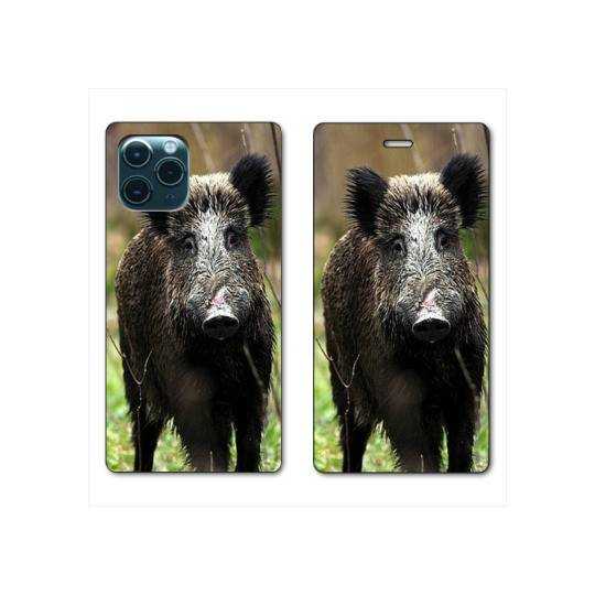 RV Housse cuir portefeuille Iphone 11 Pro Max (6,5") chasse sanglier bois